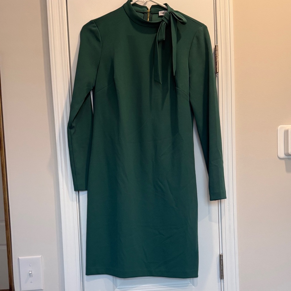 Calvin Klein Teal Bow Long Sleeve Dress